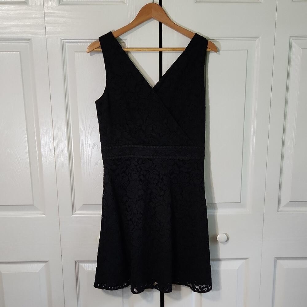 Loft Womens Black Lace Dress Size 4 Sleeveless Babydoll‎ Knee Length Academia